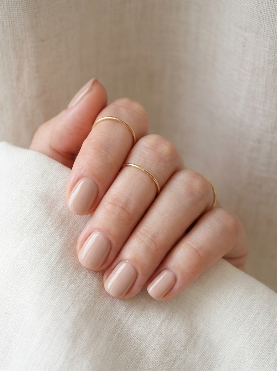Short Nude Summer Nails mit warmem Nude-Ton